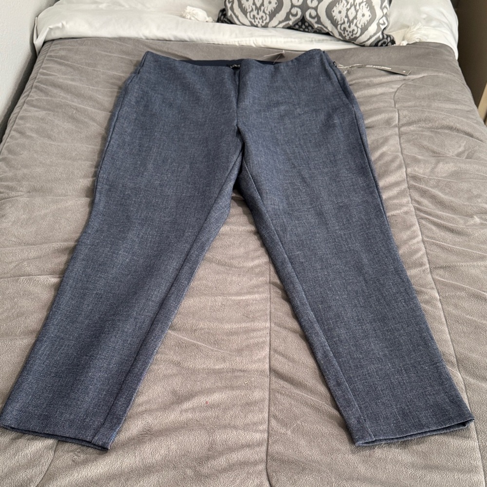 LOFT Women's curvy high stretch waist skinny  Dress Pants 14 heathered Blue